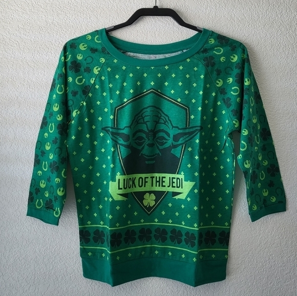 Star Wars Yoda Luck of the Jedi‎ Green St. Patrick's Day Shirt 3/4 Sleeves - Picture 4 of 6